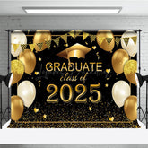 Lofaris Black Gold Balloon Glitter Cheers Graduation Backdrop